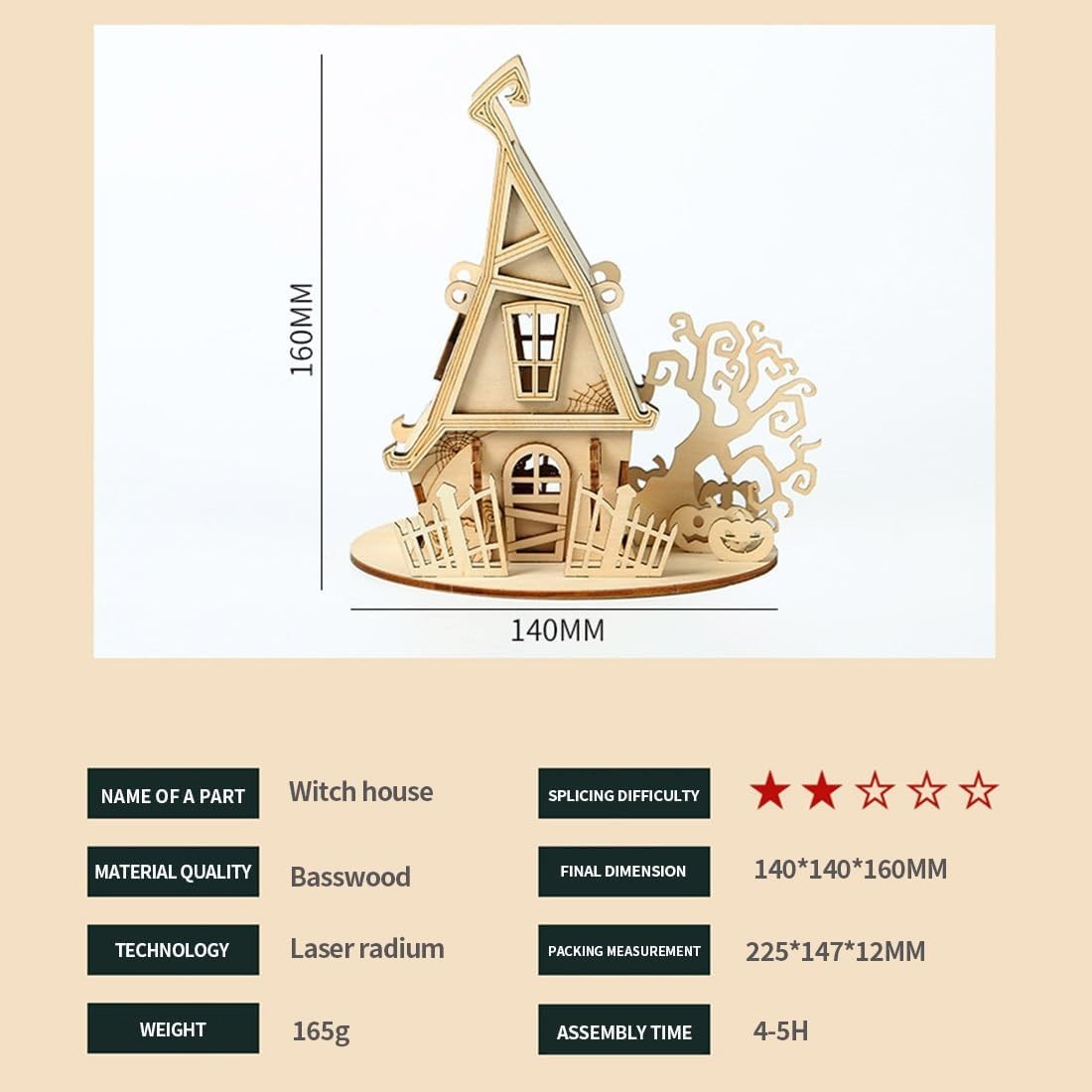 3D Wooden Halloween Puzzle House Kit No Glue Needed | Unique Gift Idea