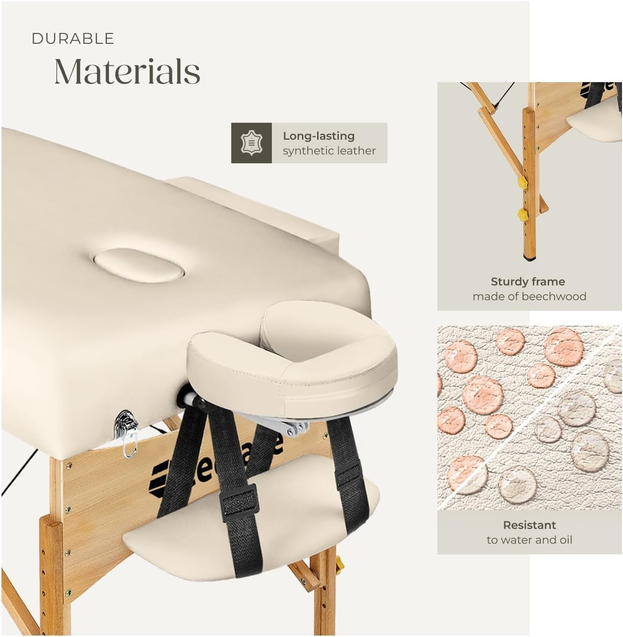 Portable 3 Zone Massage Table Foldable Adjustable Beauty Therapy Bed Beige
