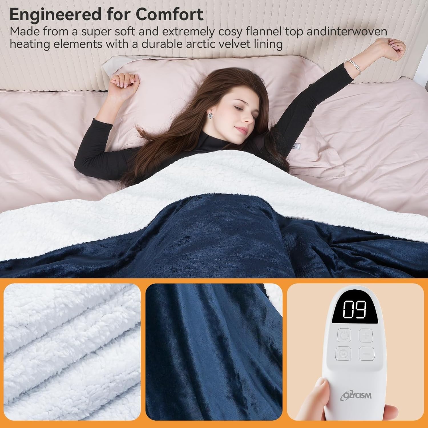 Electric Heated Throw Blanket 200x180cm Blue Auto Shut Off 10 Heat Levels