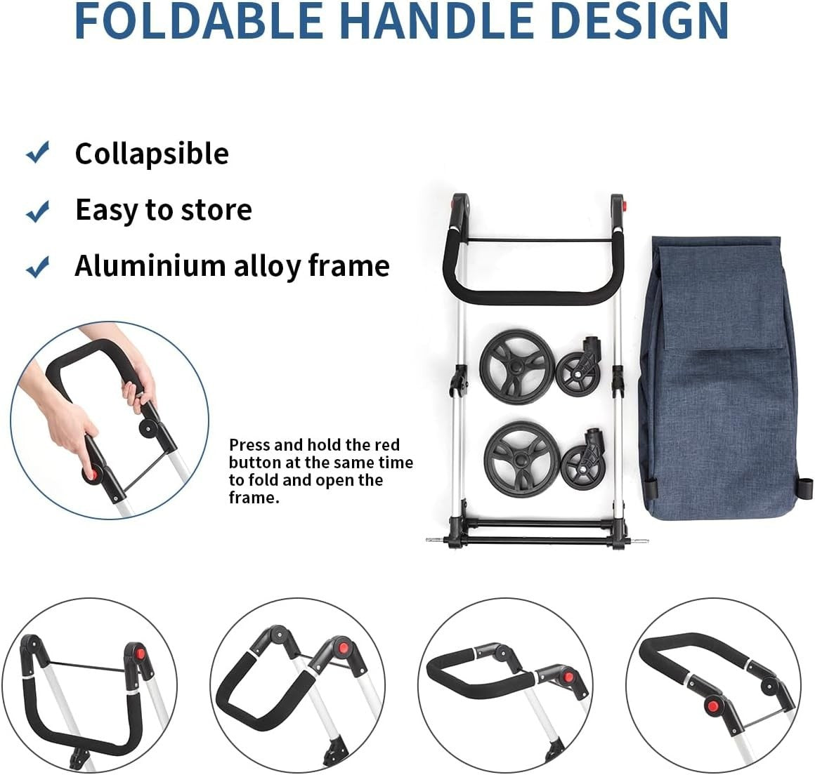 4 Wheel Grocery Shopping Trolley 46L | Foldable Aluminium Cart | Blue