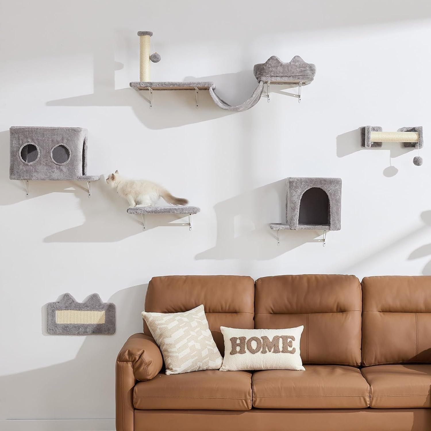Cat Wall Shelves Set 6PCS Climbing Frame Beds Condo Scratching Posts