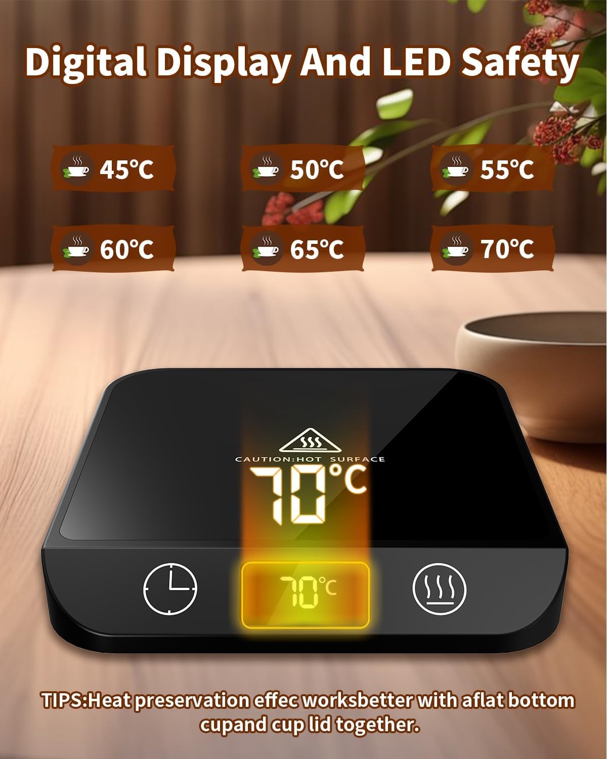Coffee Mug Warmer 6 Temp LED Display Auto Shut Desk Heater
