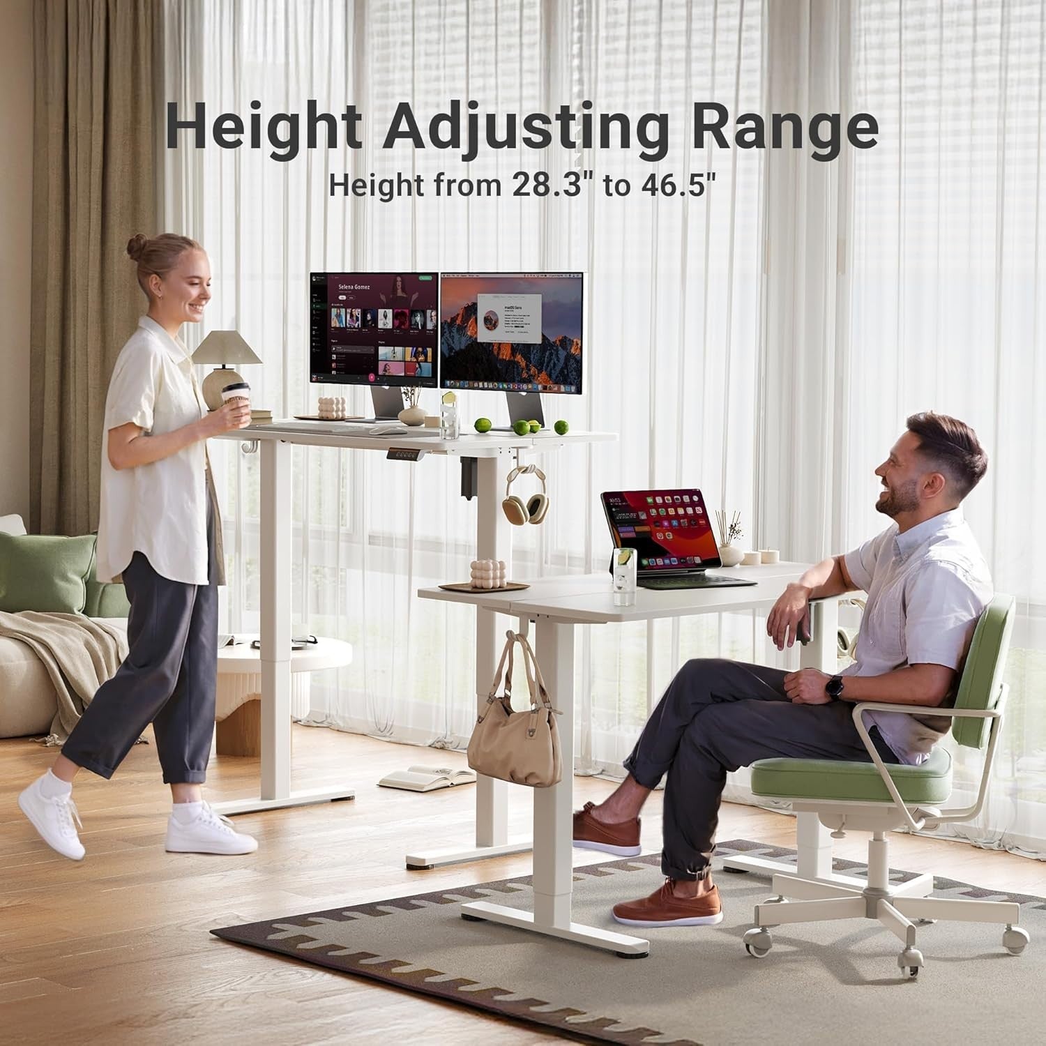 White Electric Standing Desk 120x60cm Adjustable Sit Stand Office Table
