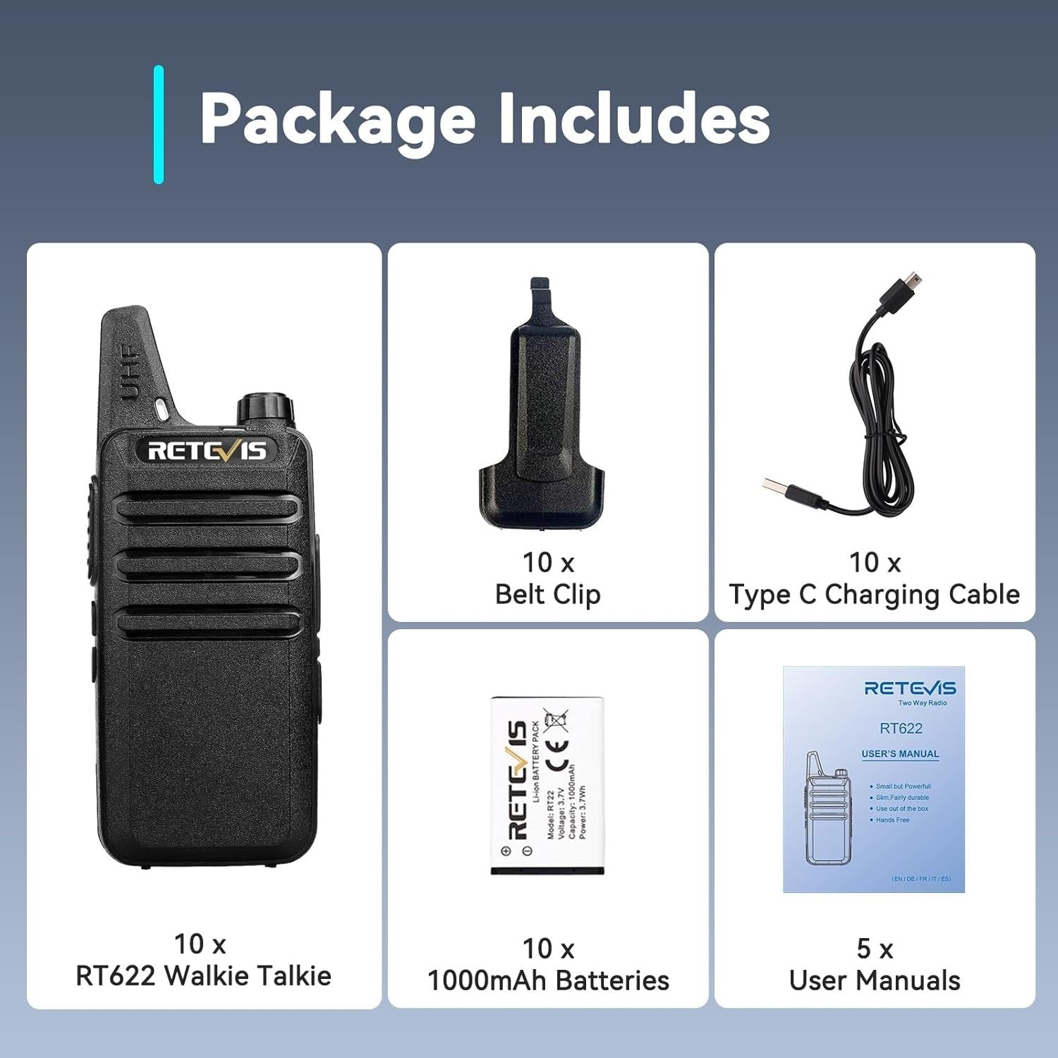 Professional Walkie Talkies 10 Pack PMR446 Rechargeable VOX 2 Way Radios