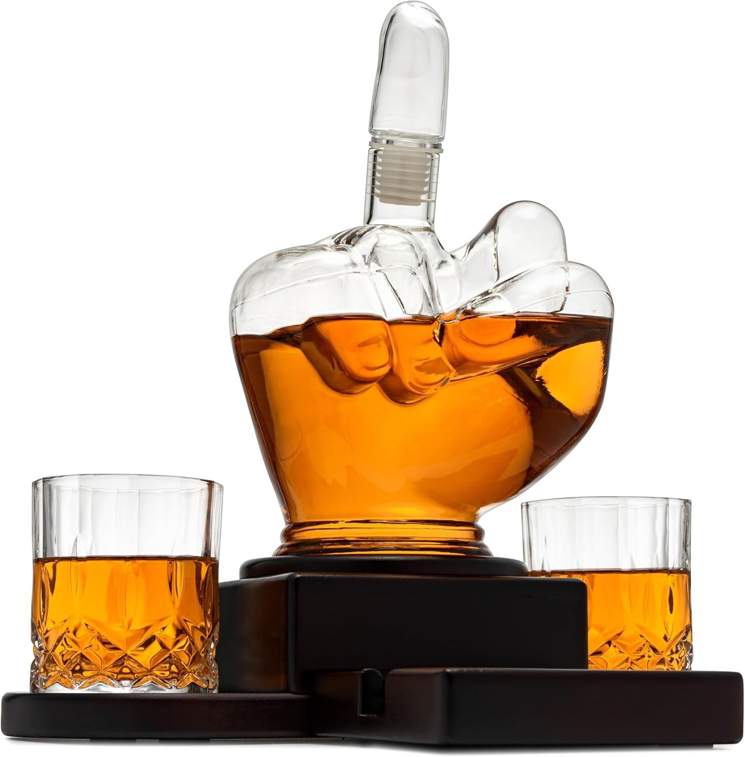 Middle Finger Whiskey Decanter Set with Stand & Glasses – Funny Novelty Gift
