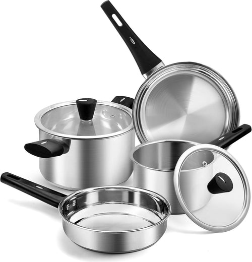 6pcs Stainless Steel Pot and Pans Cookware Set with Lid Induction Ready