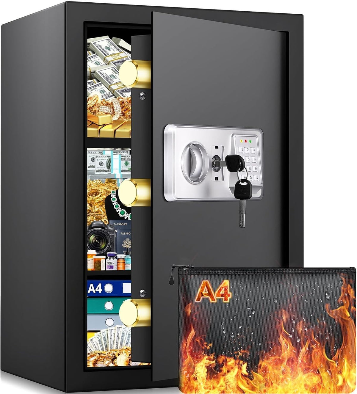 64L Digital Safe Box A4 Document Safe Alarm Security Cabinet Lock