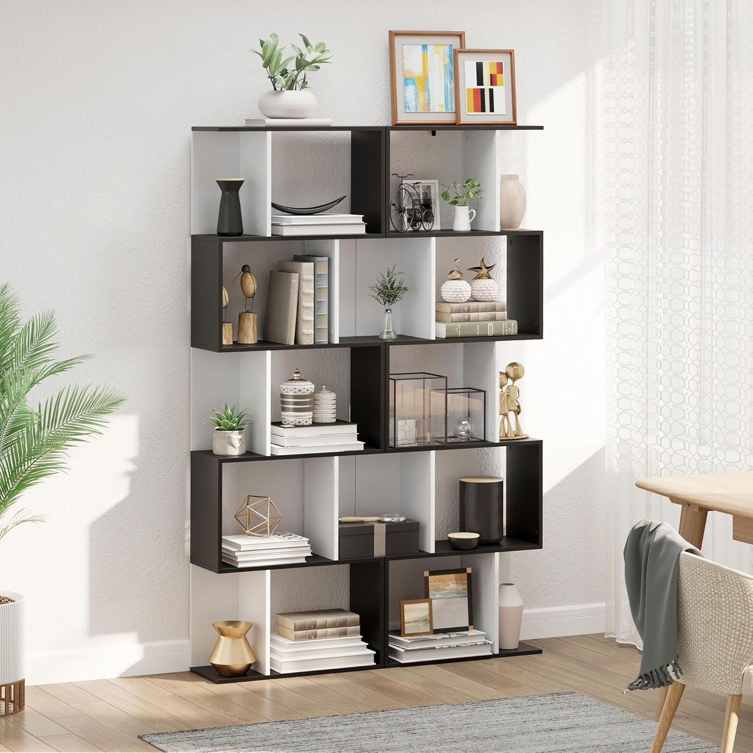 Modern 5-Tier S-Shape Display Bookcase – Freestanding Storage Shelf Black