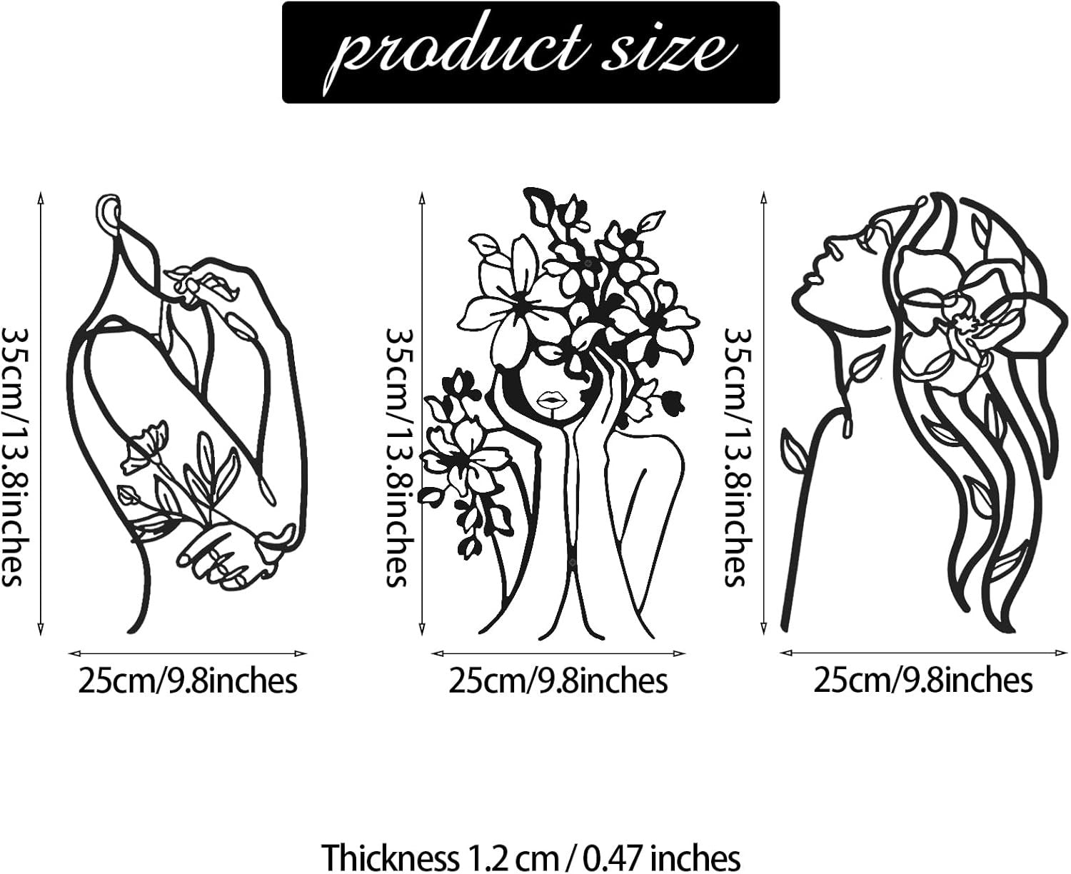 3Pcs Metal Wall Art Abstract Woman Line Drawing Decor
