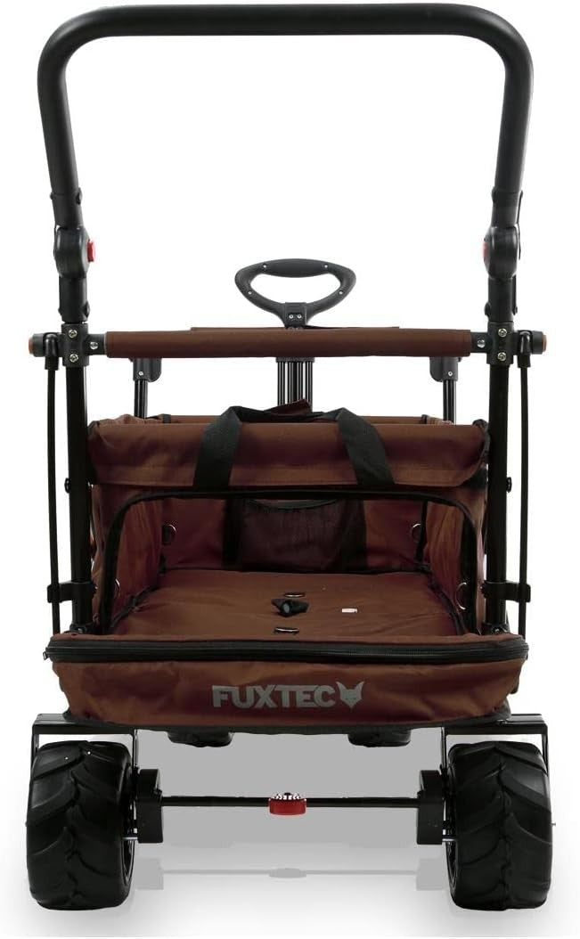 Brown Beach Wagon Foldable Cart w/ Roof Extra-Wide Wheels Push Handle & Brake