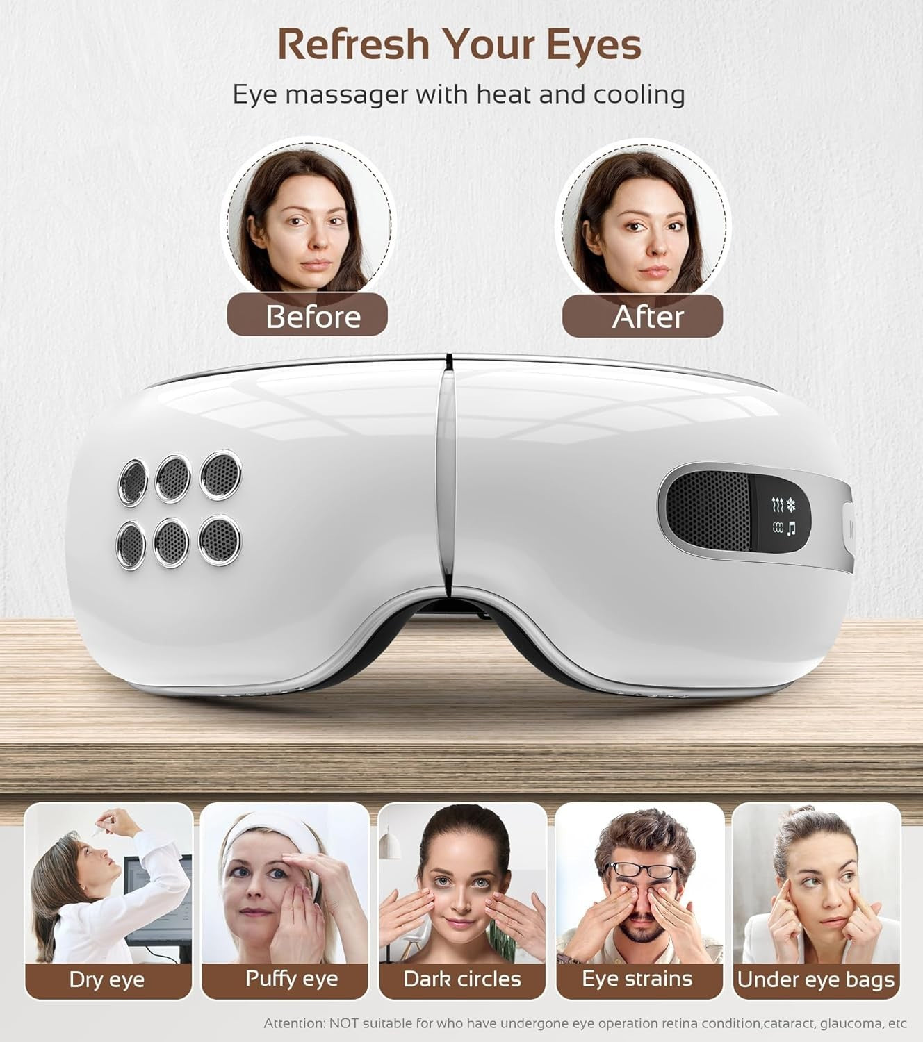Heated & Cooling Eye Massager Rechargeable Vibration Sleep Mask
