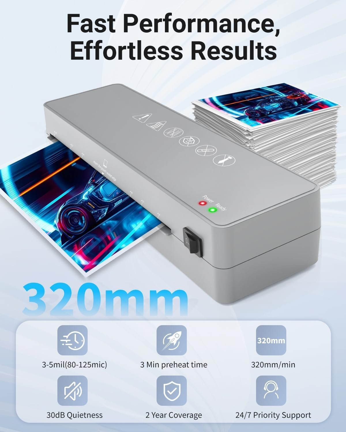 A4 Laminator Machine Fast Warm Up No Bubble Anti Jam Compact + Pouches