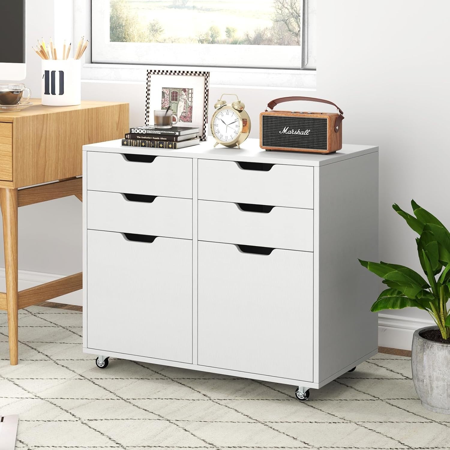 White 4 Drawer Mobile File Cabinet 73x40x64cm Printer Stand