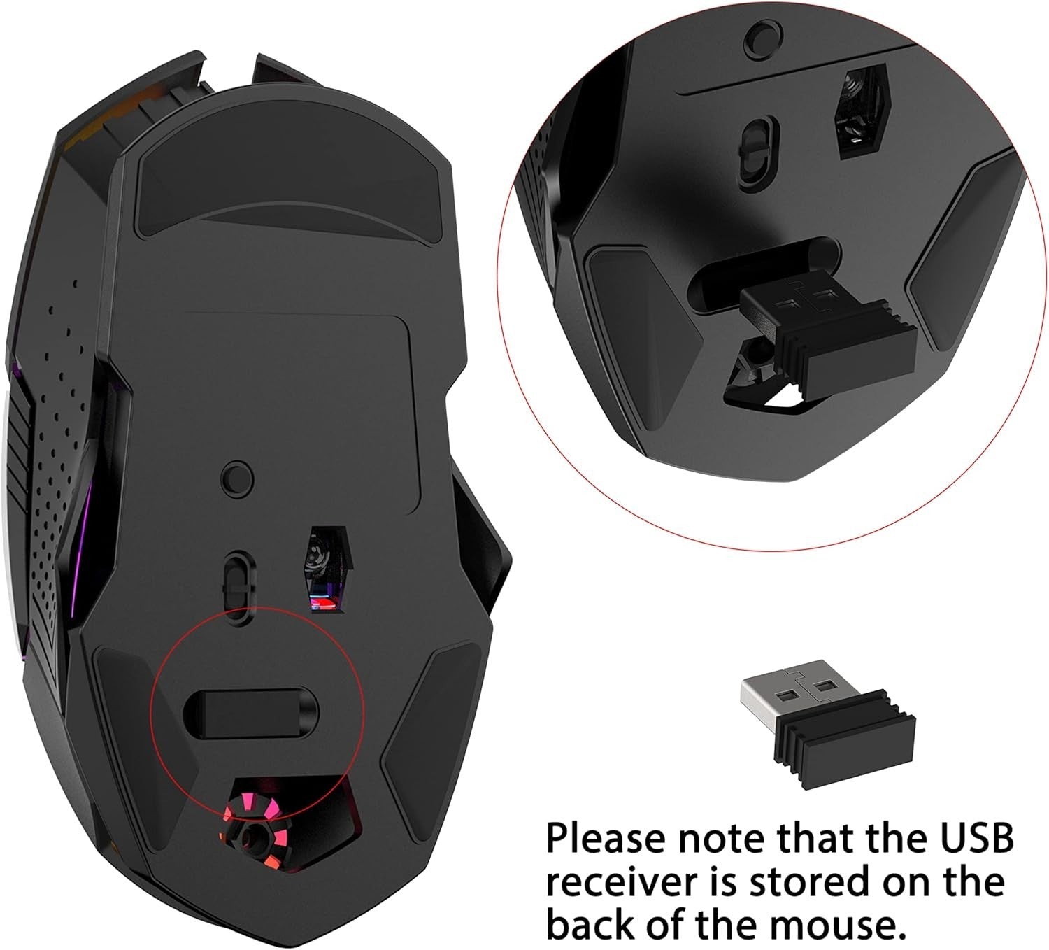 Wireless Gaming Mouse RGB Rechargeable 2400 DPI Silent 2.4G