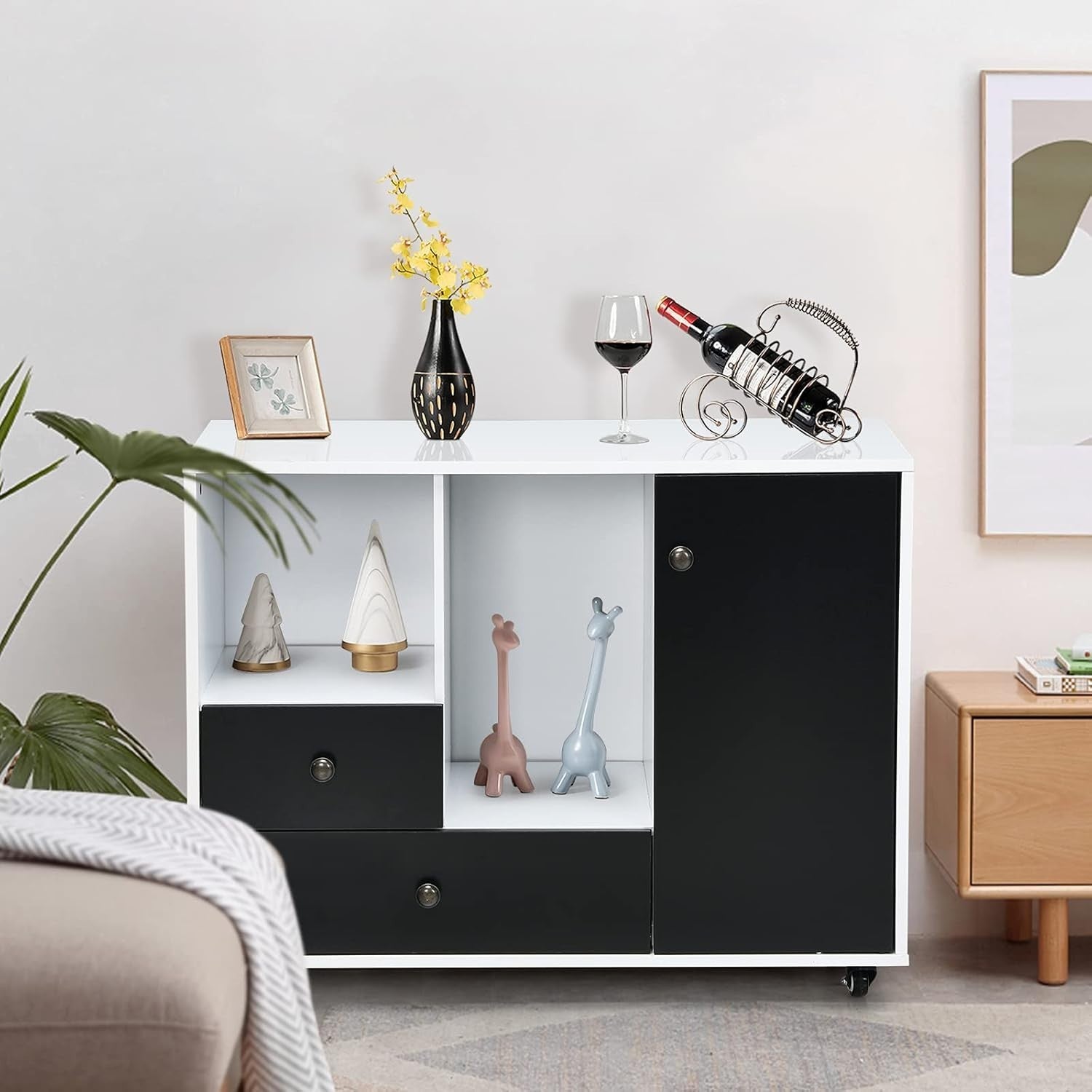 White Black Mobile File Cabinet 90cm Printer Stand Storage Unit
