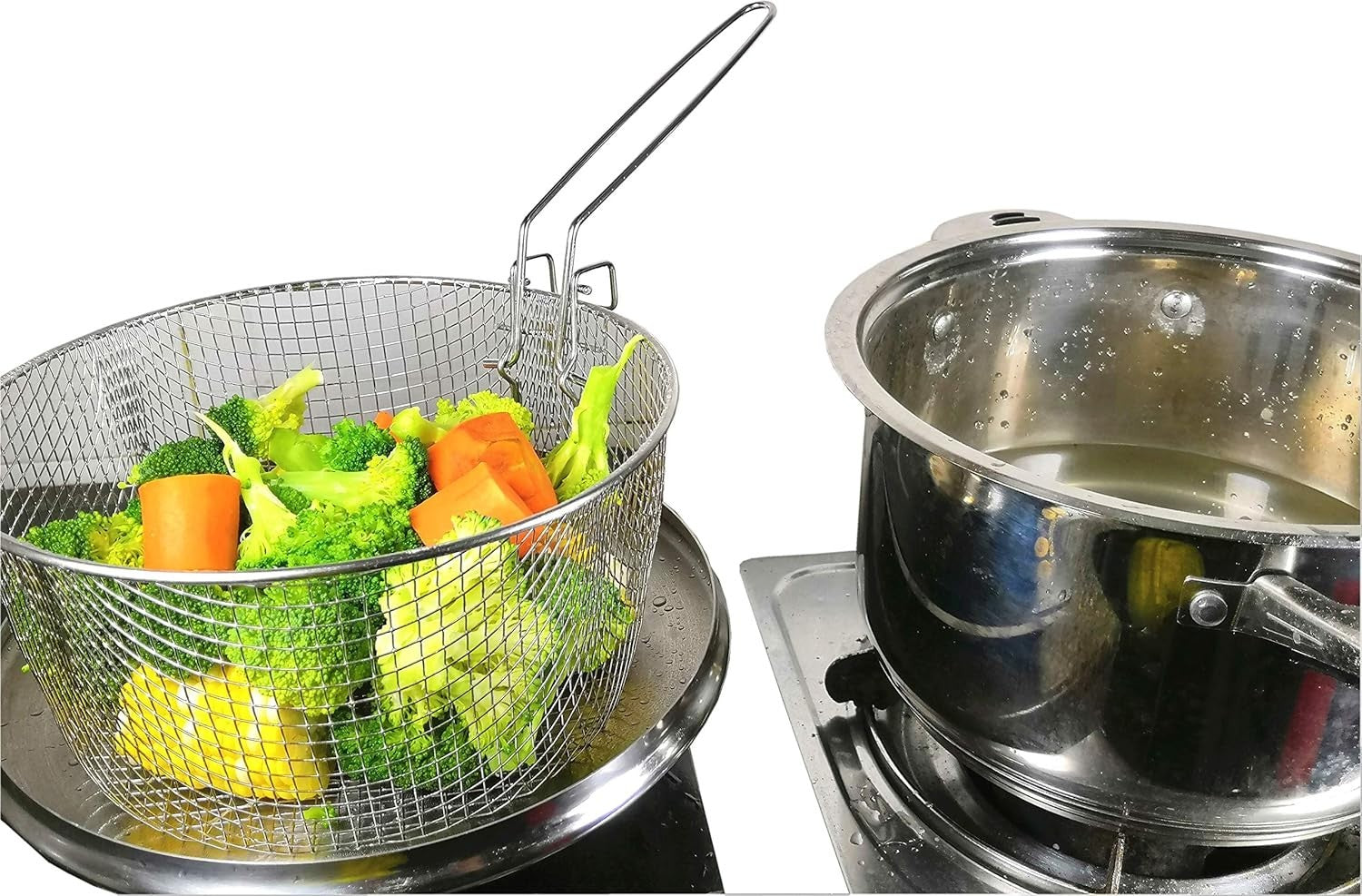 6QT Stainless Steel Deep Fryer Pot Set Basket Lid 3 Ply Saucepan