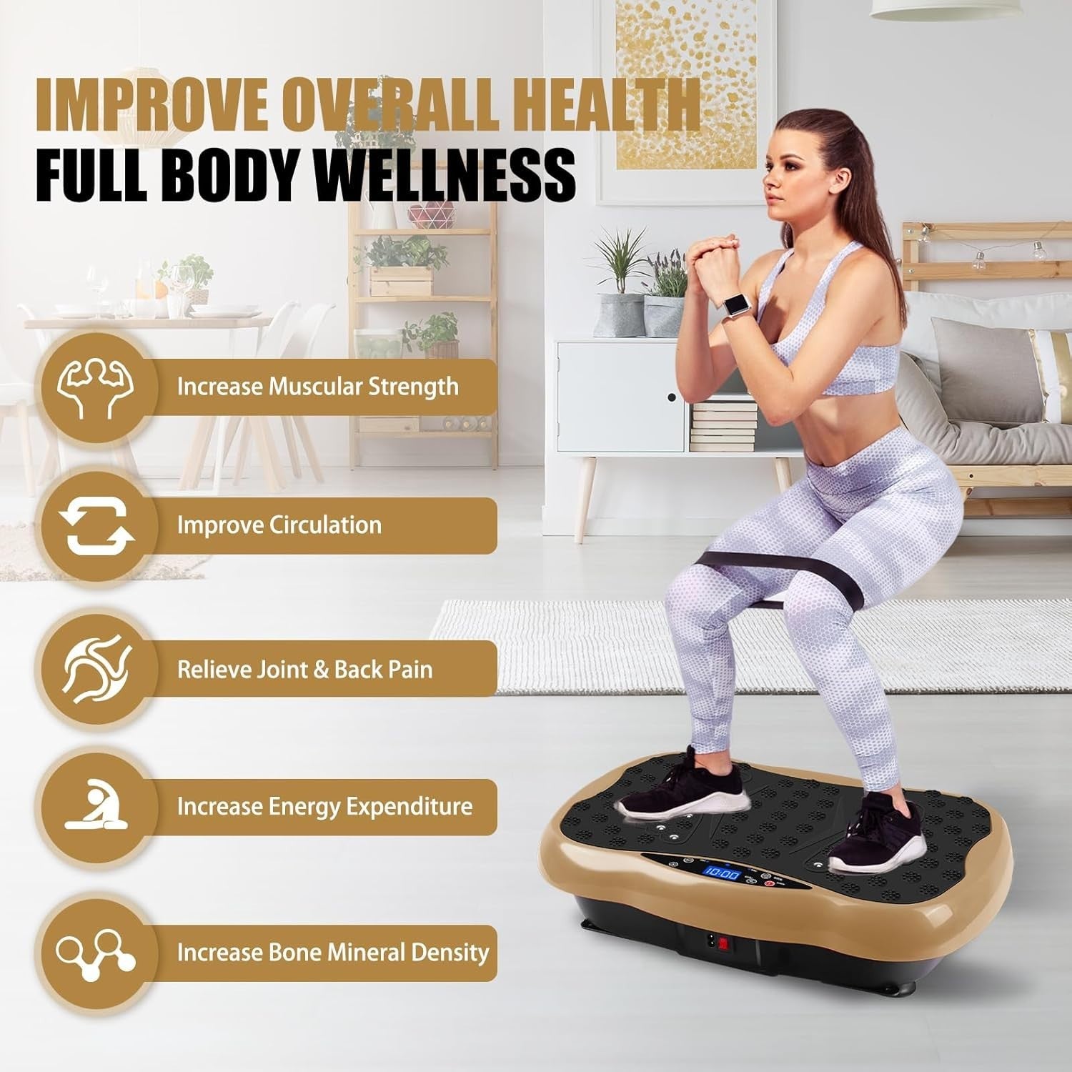 Gold Vibration Plate Exercise Machine Weight Loss Lymphatic Drainage 120 Speeds