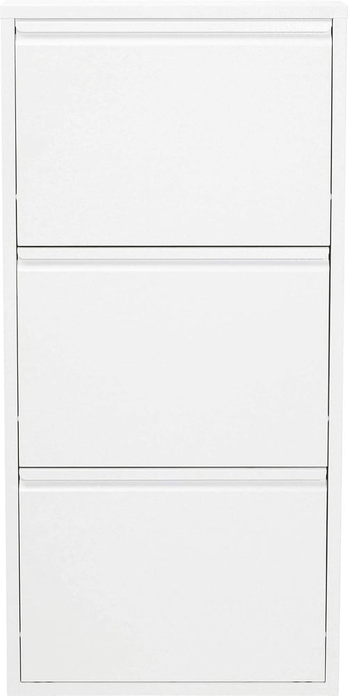 Slim 3-Tier Steel Shoe Cabinet with Tilt Compartments, Space-Saving Design
