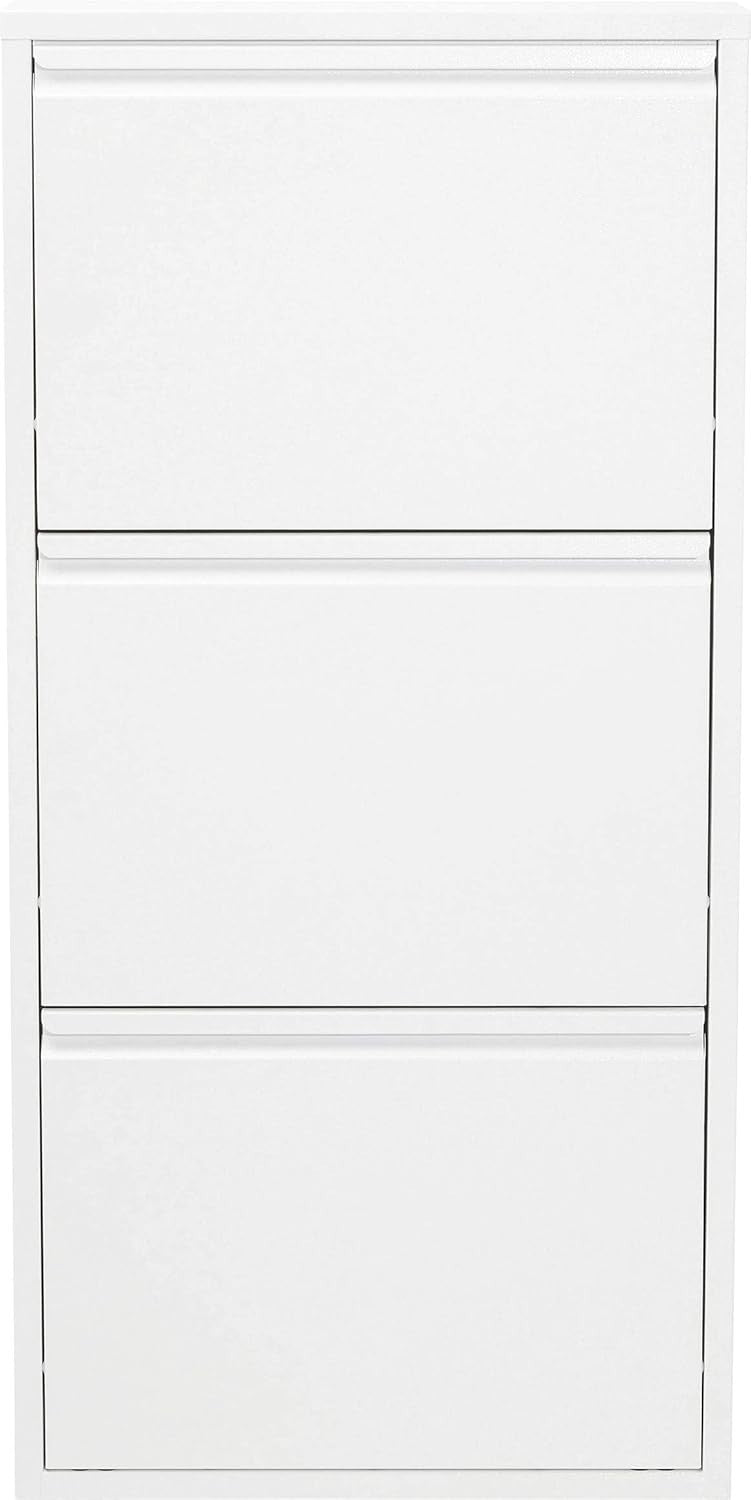 Slim 3-Tier Steel Shoe Cabinet with Tilt Compartments, Space-Saving Design