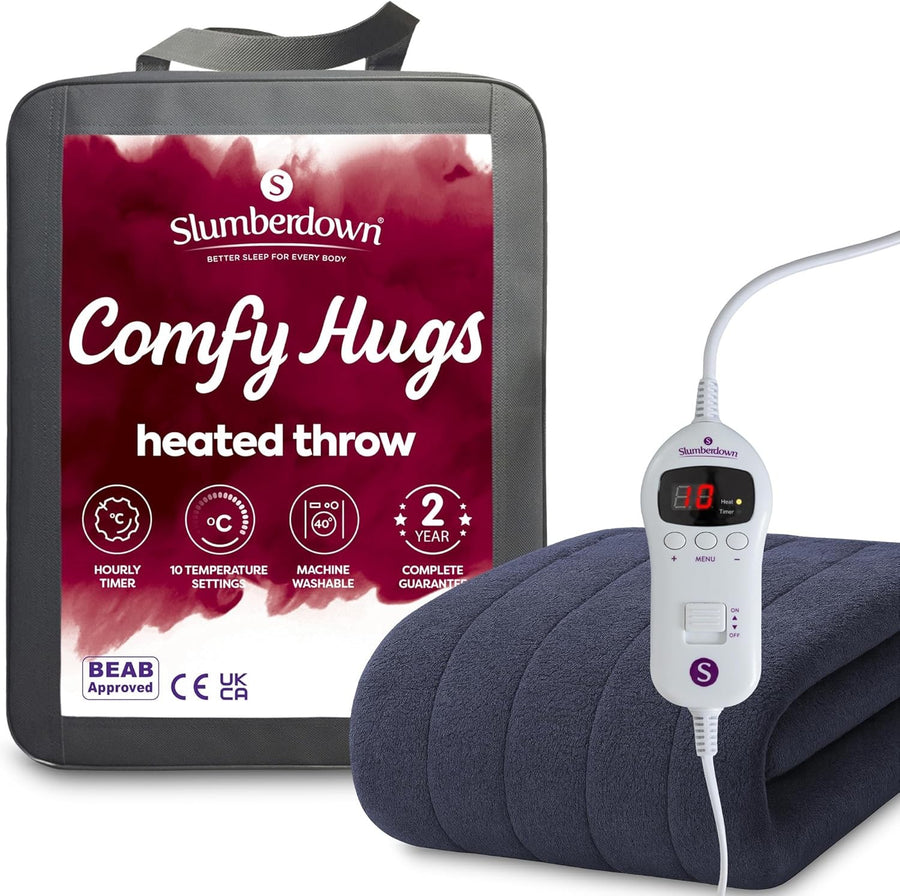 Electric Heated Throw Blanket Navy Blue 10 Heat Settings Timer Fleece 130x160cm