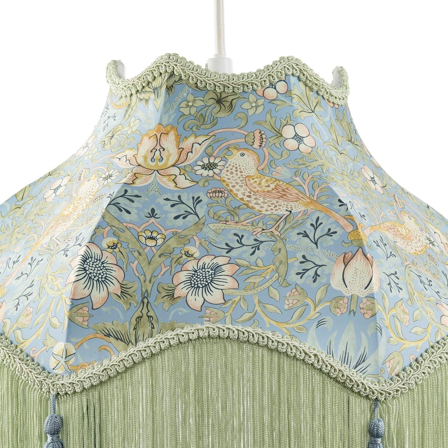 Victorian Floral Velvet Lampshade Emerald Blue Tassel Empire 36cm