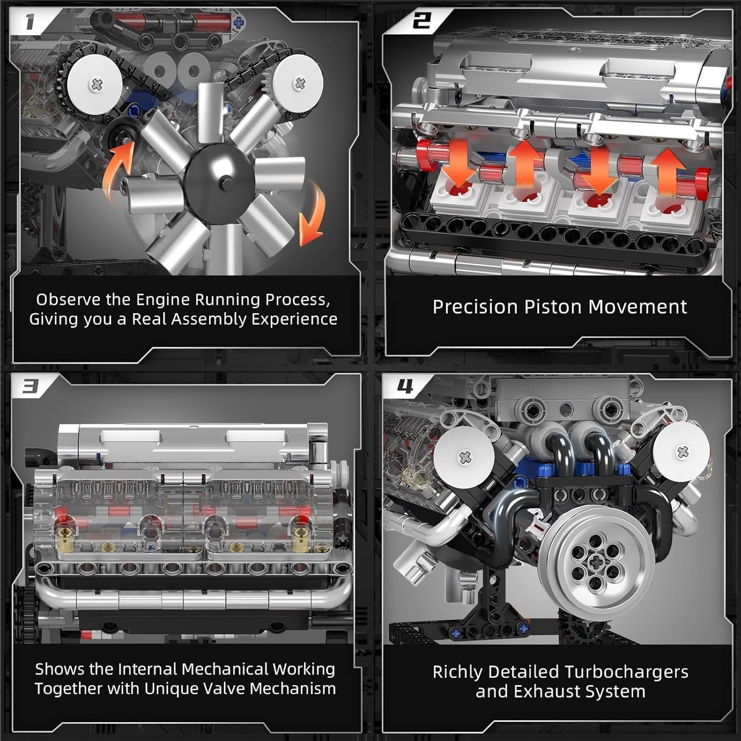 V8 Engine Building Kit 8-Cylinder Toy Model for Teens Kids 535 Pcs