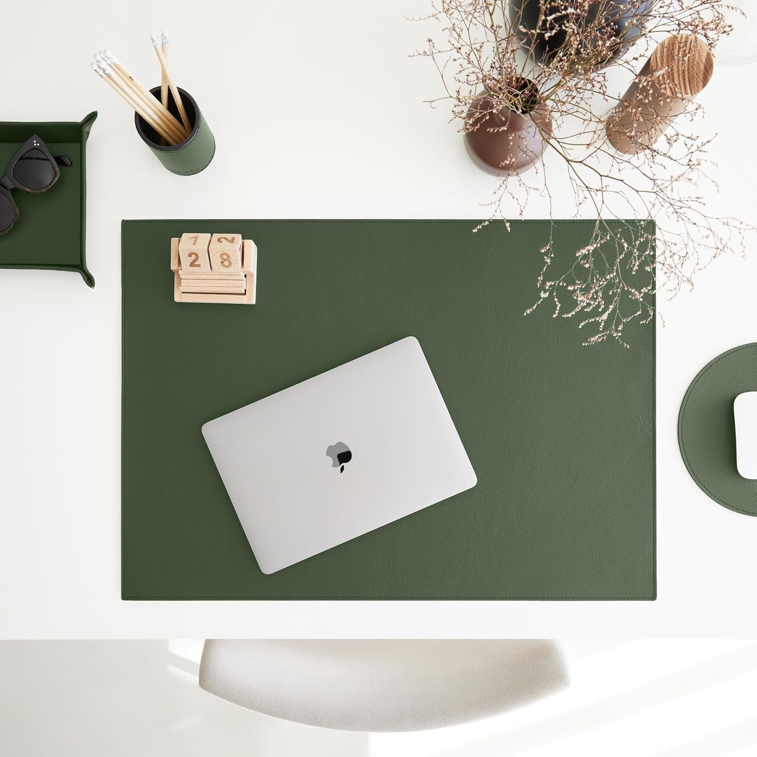 Leather Valet Tray Green – Desk Organiser for Keys, Coins & Jewellery