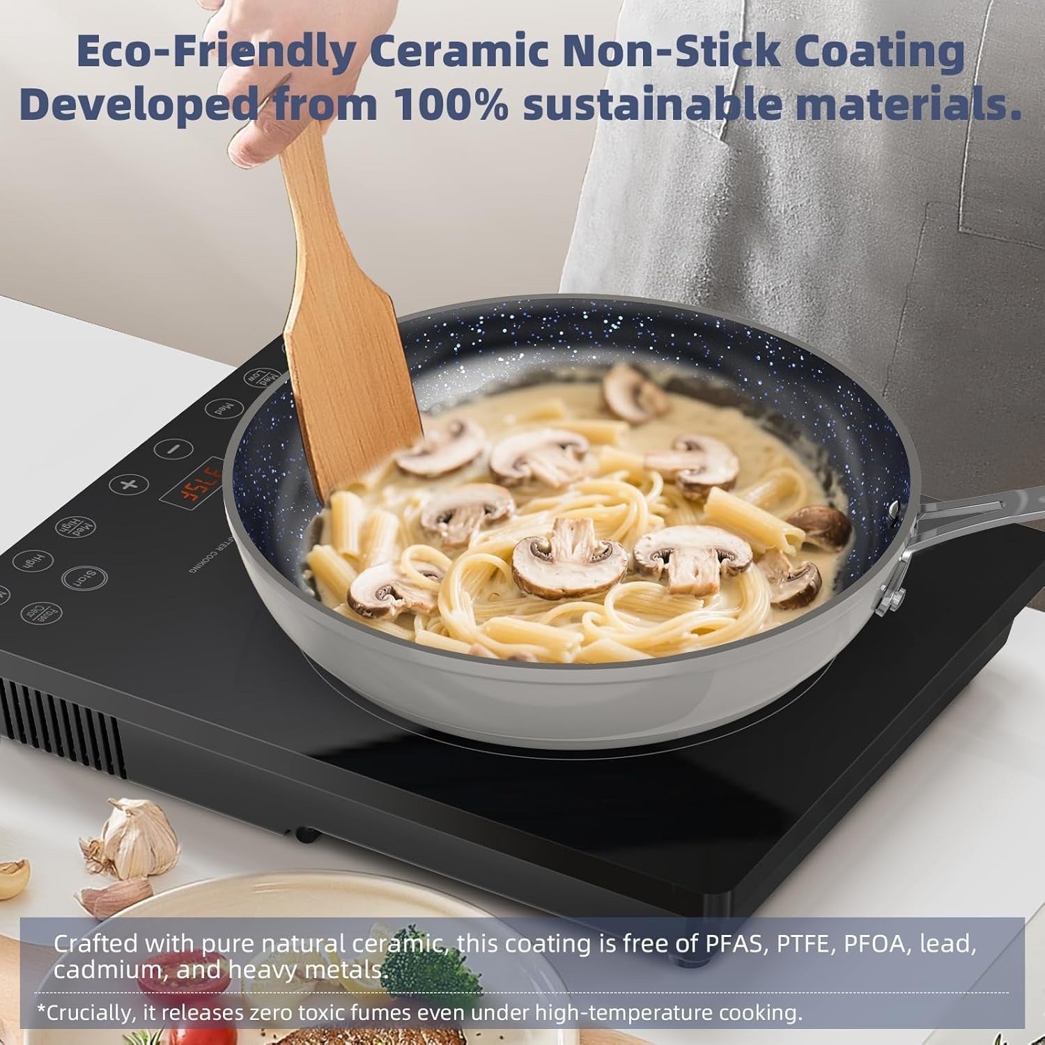 12pcs Induction Non Stick Ceramic Cookware Set – Grey Pots & Pans with Lids