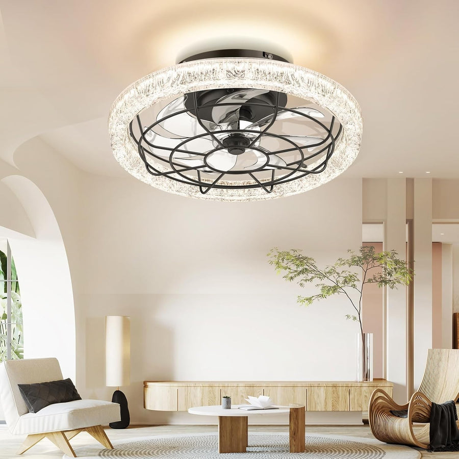 49cm Crystal Ceiling Fan Light, 3 Speeds, Dimmable LED, Timer, Remote