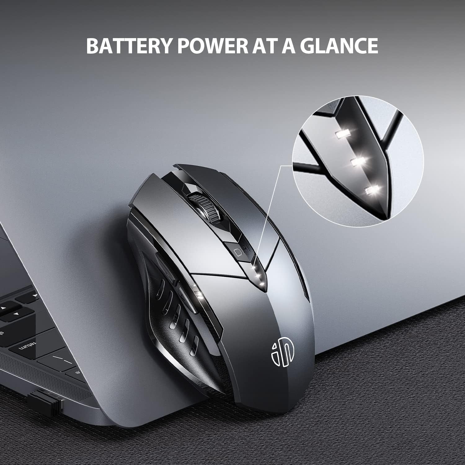 Silent Rechargeable Wireless Mouse Ergonomic 1600DPI USB Laptop PC Grey