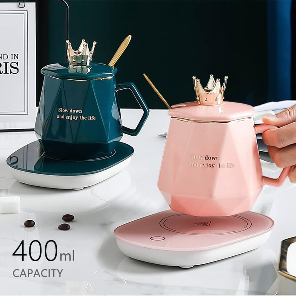 Coffee Mug Warmer with Mug Set Auto Shut Off Pink
