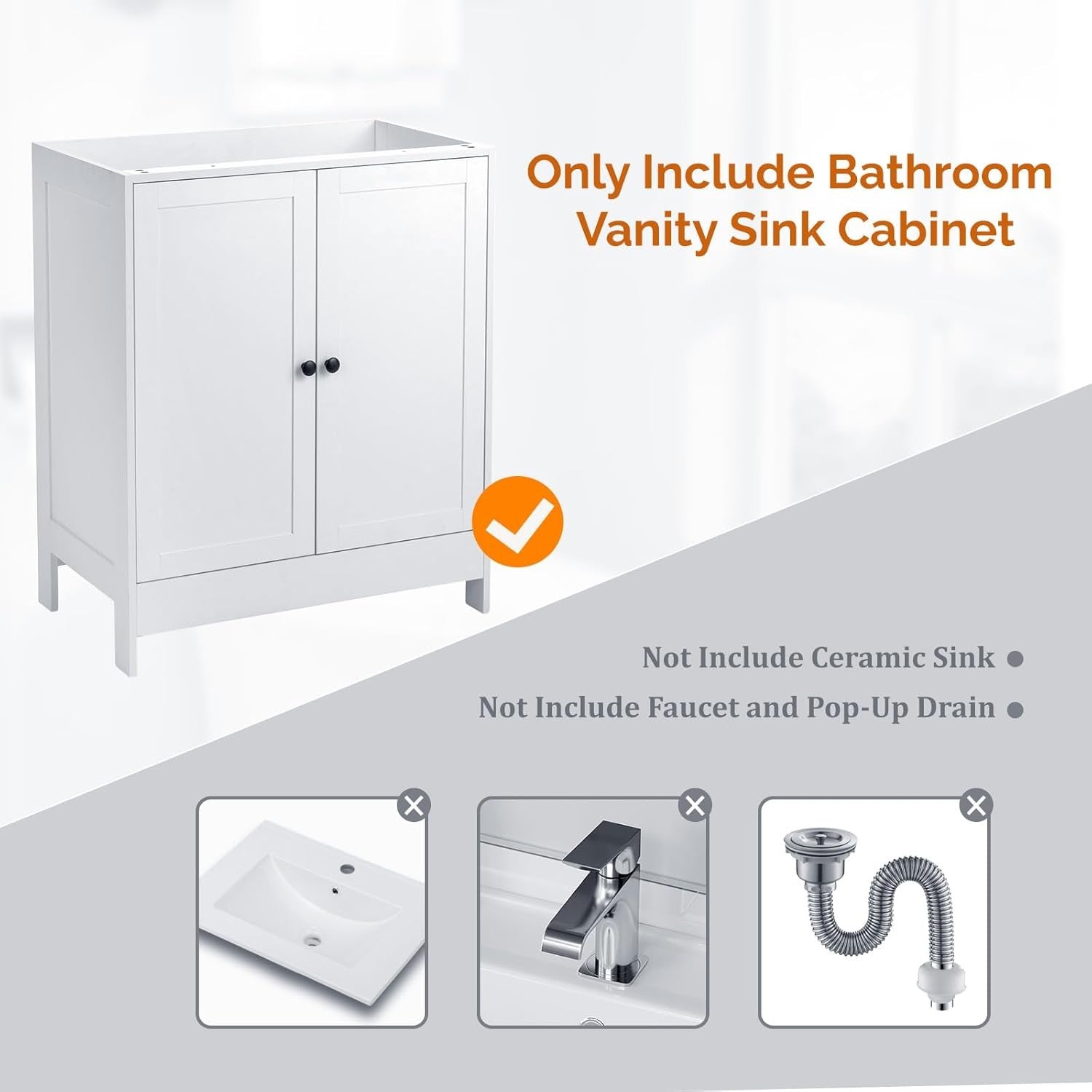 Large White Under Sink Bathroom Cabinet | 61x45x85cm Wooden Storage Unit