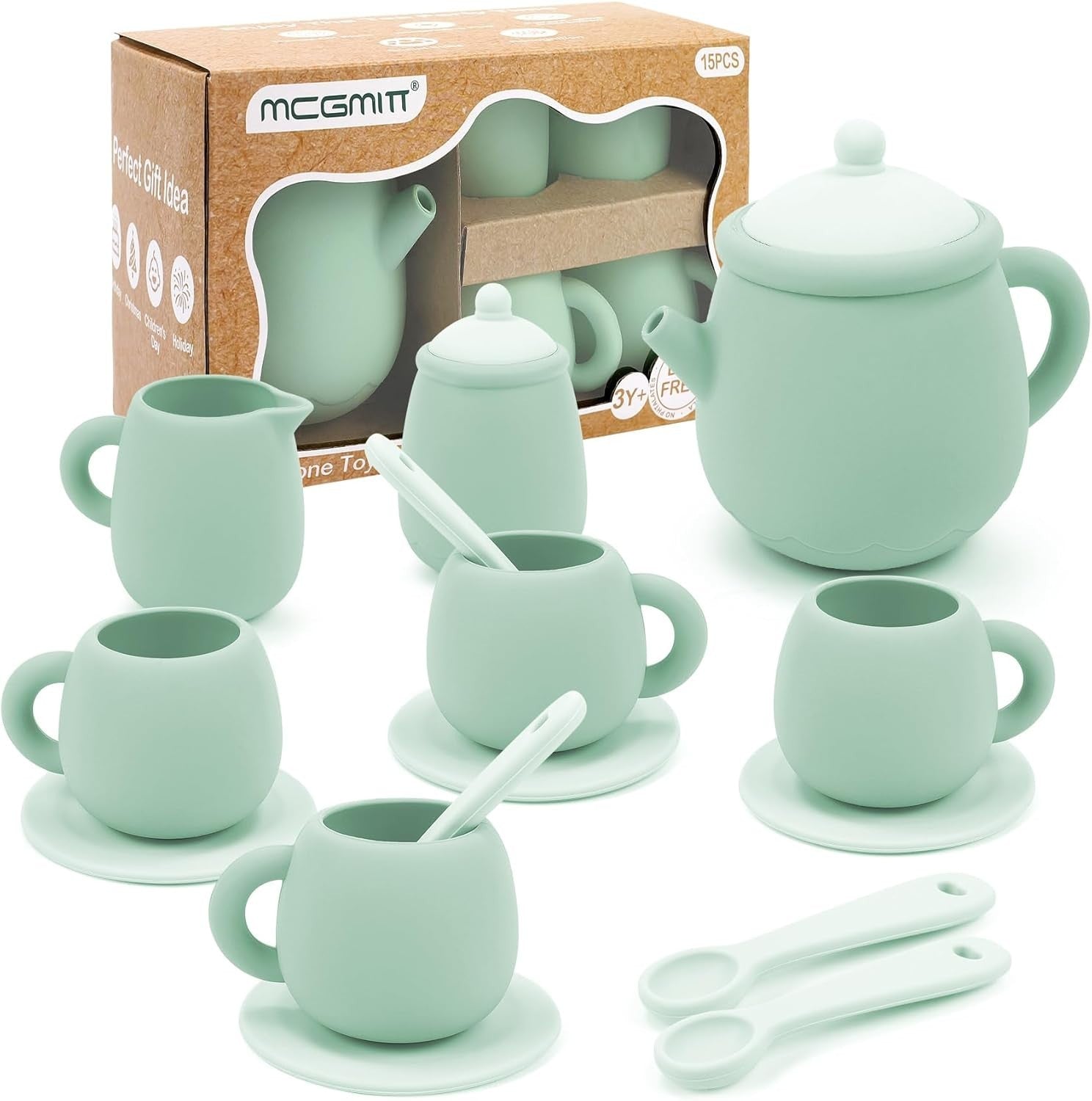 Kids Silicone Tea Set 15PCS Pretend Play Tea Party Toy BPA Free Gift