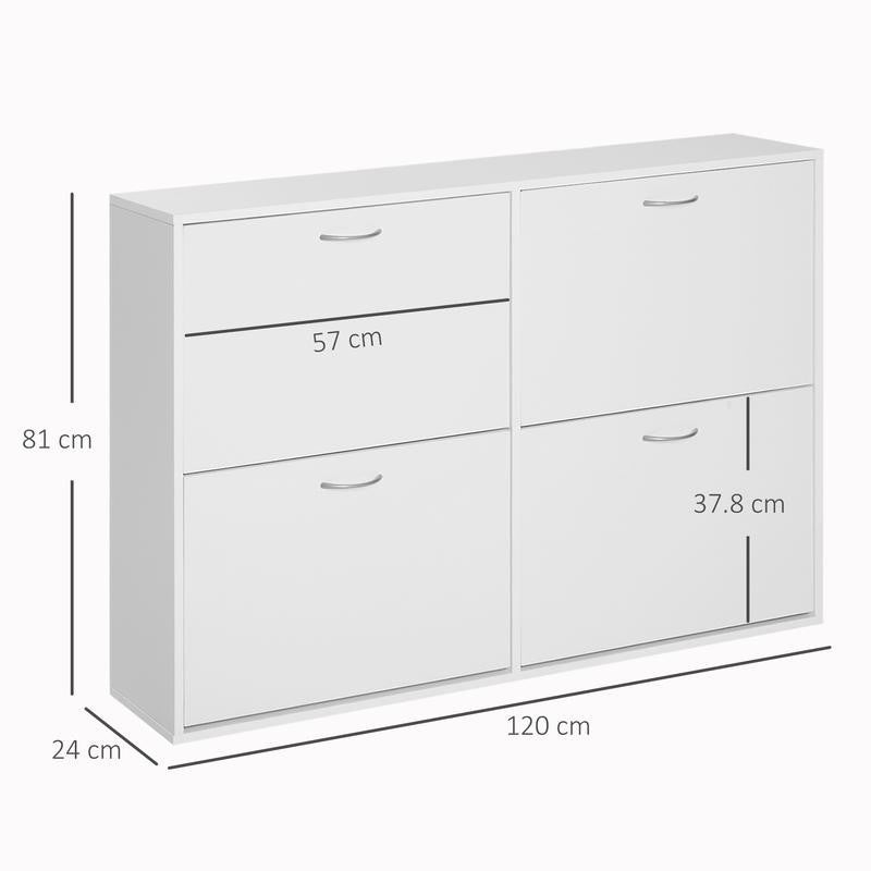 Modern 4 Drawer White Shoe Cabinet Storage Unit for Hallway & Entryway