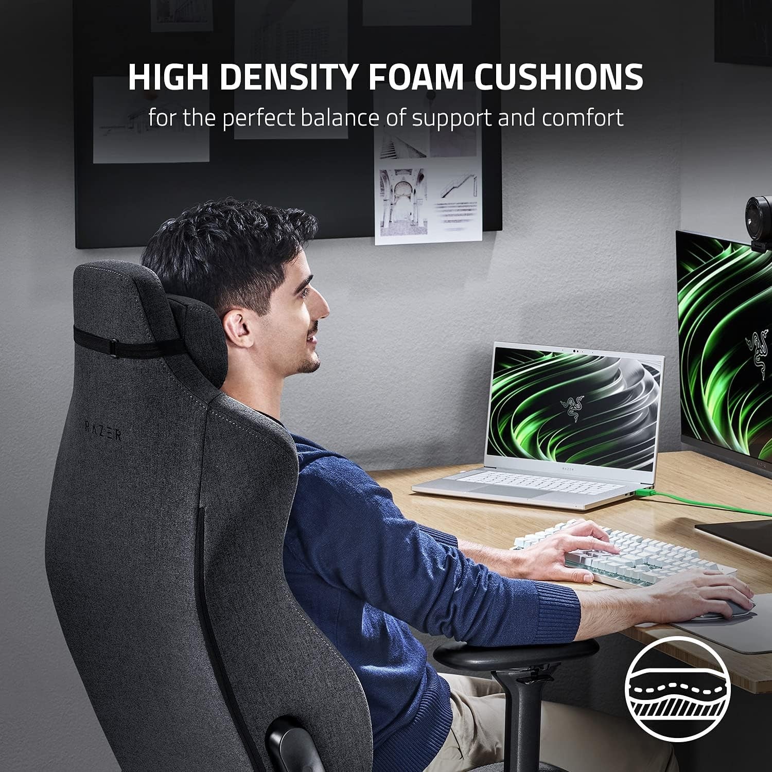 Premium Gaming Chair Fabric Integrated Lumbar High Back