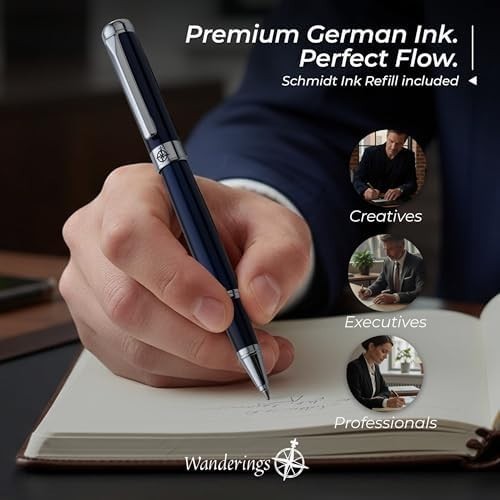 Luxury Rollerball Pen Fine 0.3mm German Ink Blue Gift Case