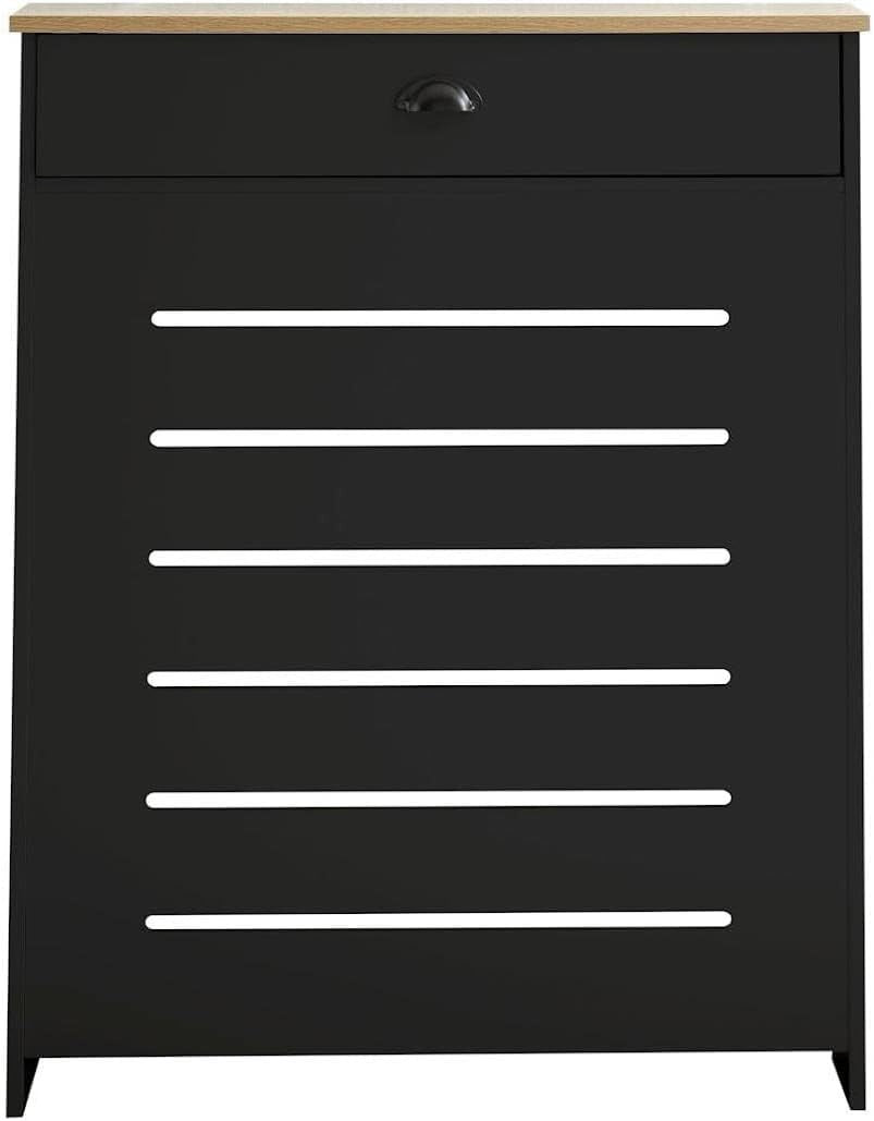 Black Radiator Cover 78x19x96cm Modern MDF Heating Cabinet Slatted