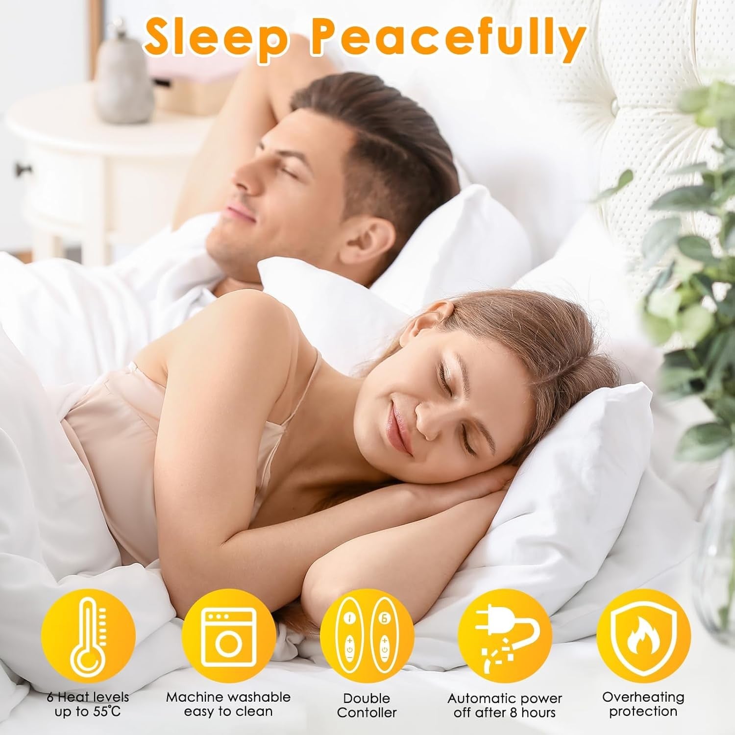 Electric Heated Underblanket  190x140cm Dual Control 6 Heat White