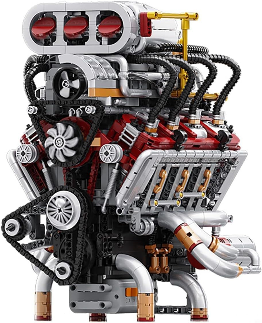 DIY V8 Engine Model Kit with Motor, STEM Building Toy, 2347pcs, Real Mechanics