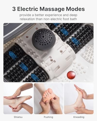 Electric Foot Spa Massager with Heat, Auto Rollers, 3 Modes & Timer Black White