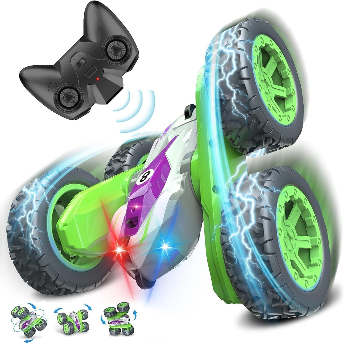 4WD 360° Flip RC Car for Boys 3–10 – LED Stunt Car, Rechargeable Toy