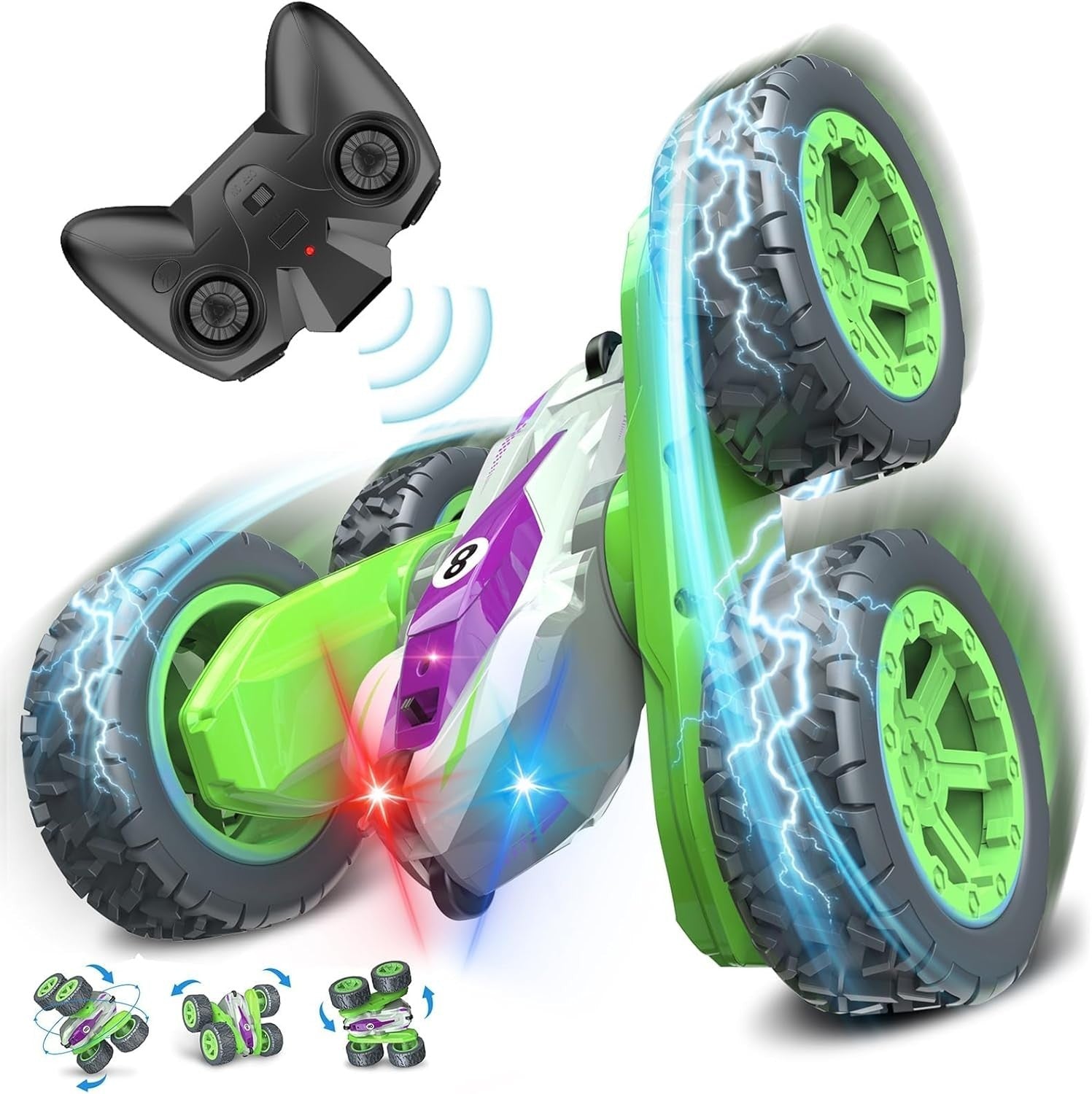 4WD 360° Flip RC Car for Boys 3–10 – LED Stunt Car, Rechargeable Toy
