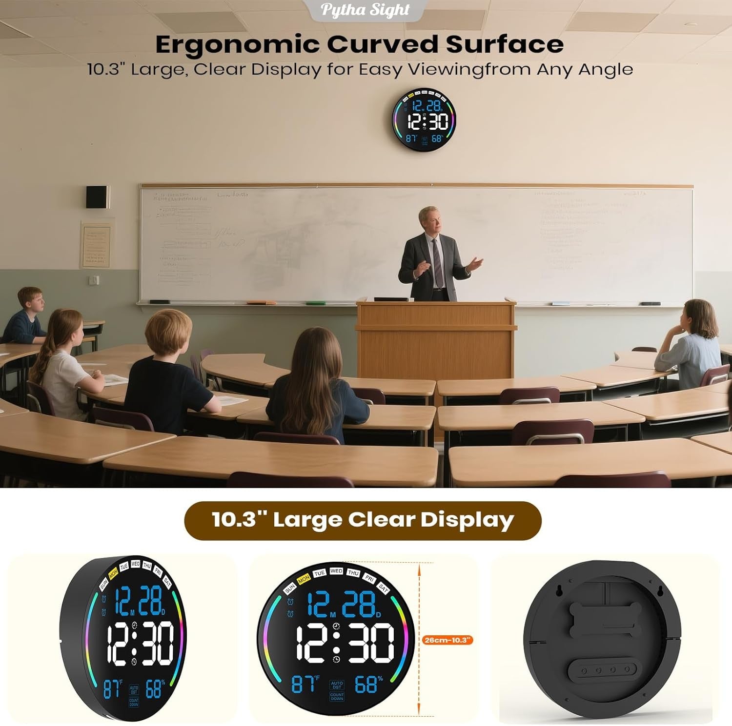 Ice Blue Large Digital Wall Clock LED Countdown Timer Remote Temp Humidity