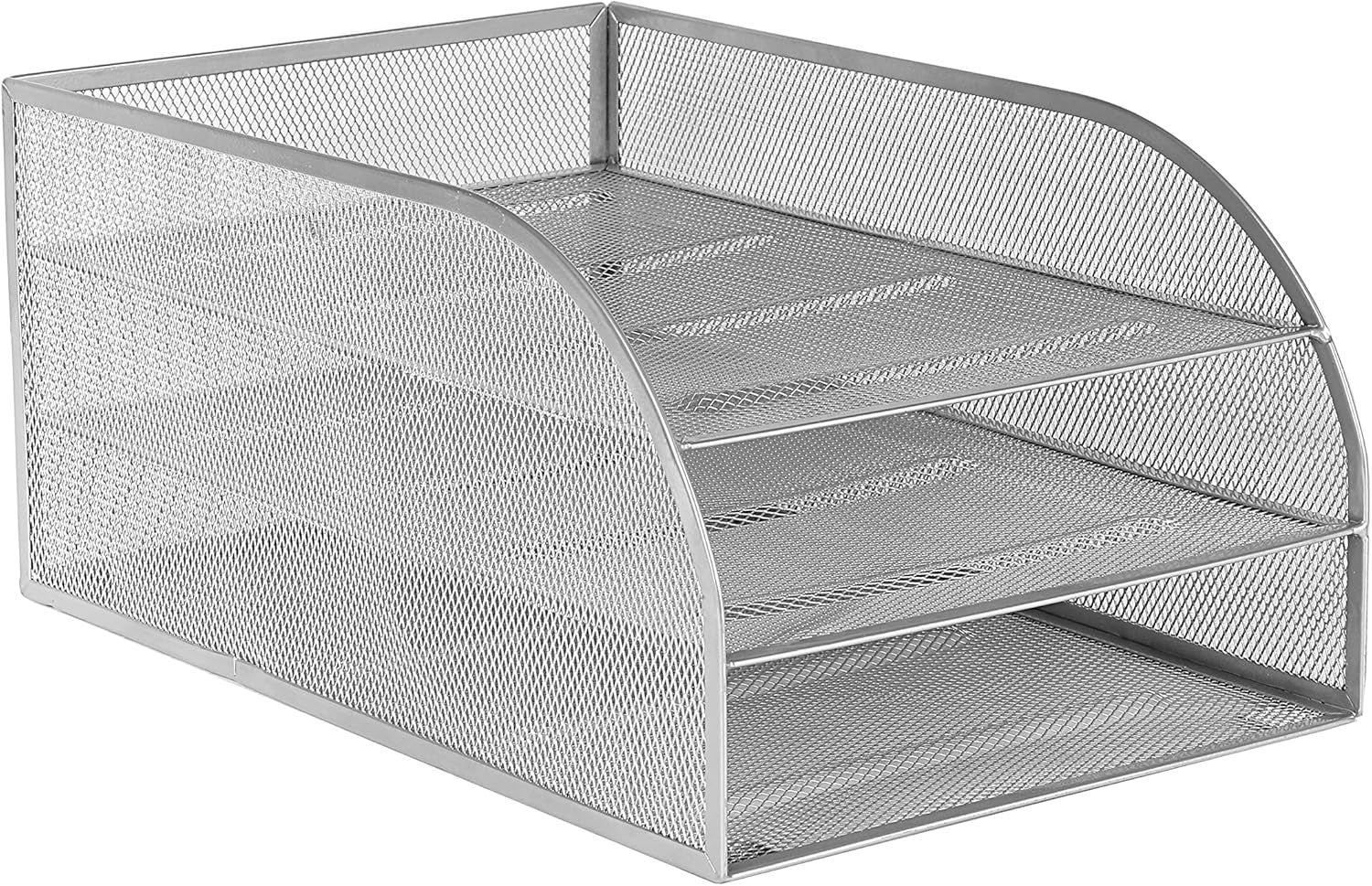Silver Wire Mesh Desk Organiser 2-Tier Tray A4 Paper Storage Office Home