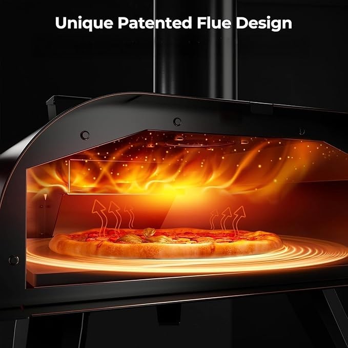 12" Outdoor Wood Fired Pizza Oven – Black Stainless Steel Pellet Pizza Maker