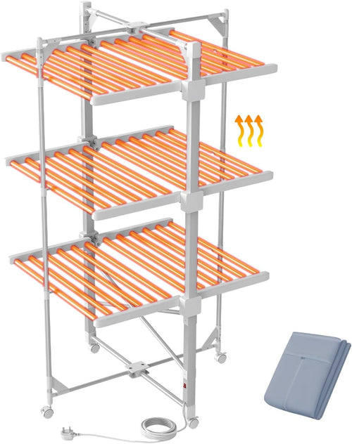 Heated Clothes Airer 3 Tier 36 Rails Electric Folding Indoor Dryer 21kg