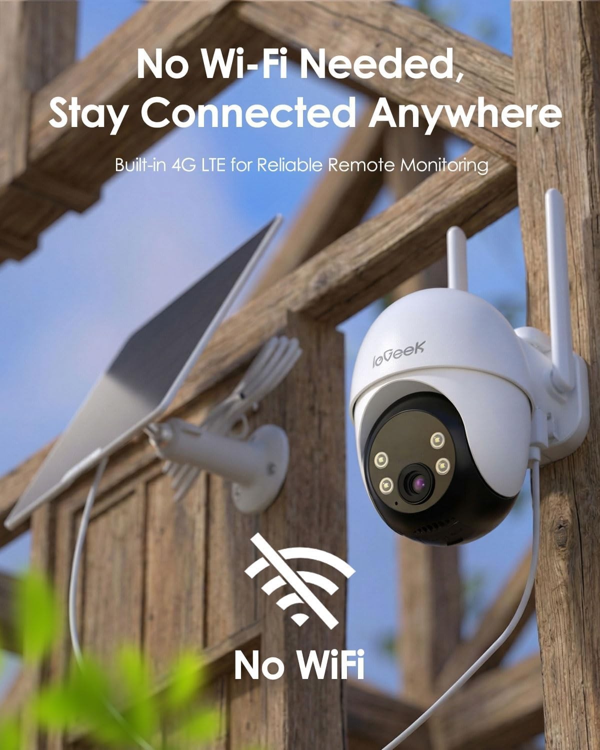 4G LTE Solar Security Camera 2K PTZ Auto Tracking No WiFi CCTV