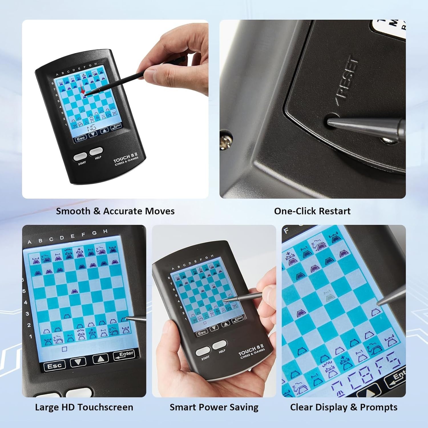 Portable 8-in-1 Electronic Chess Computer | HD Touch Screen | 220+ Games | Trave
