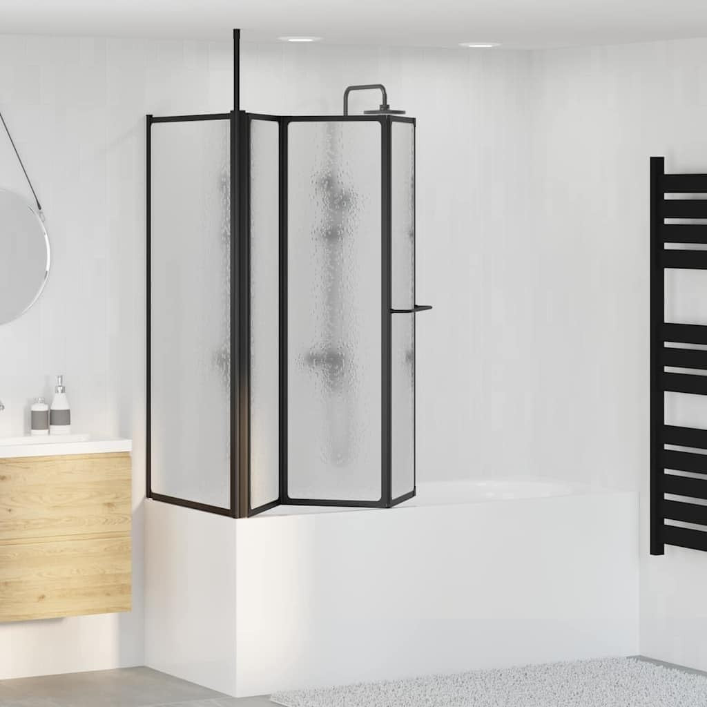 Black Aluminium Folding Shower Screen 120x70x137cm Waterproof Panel