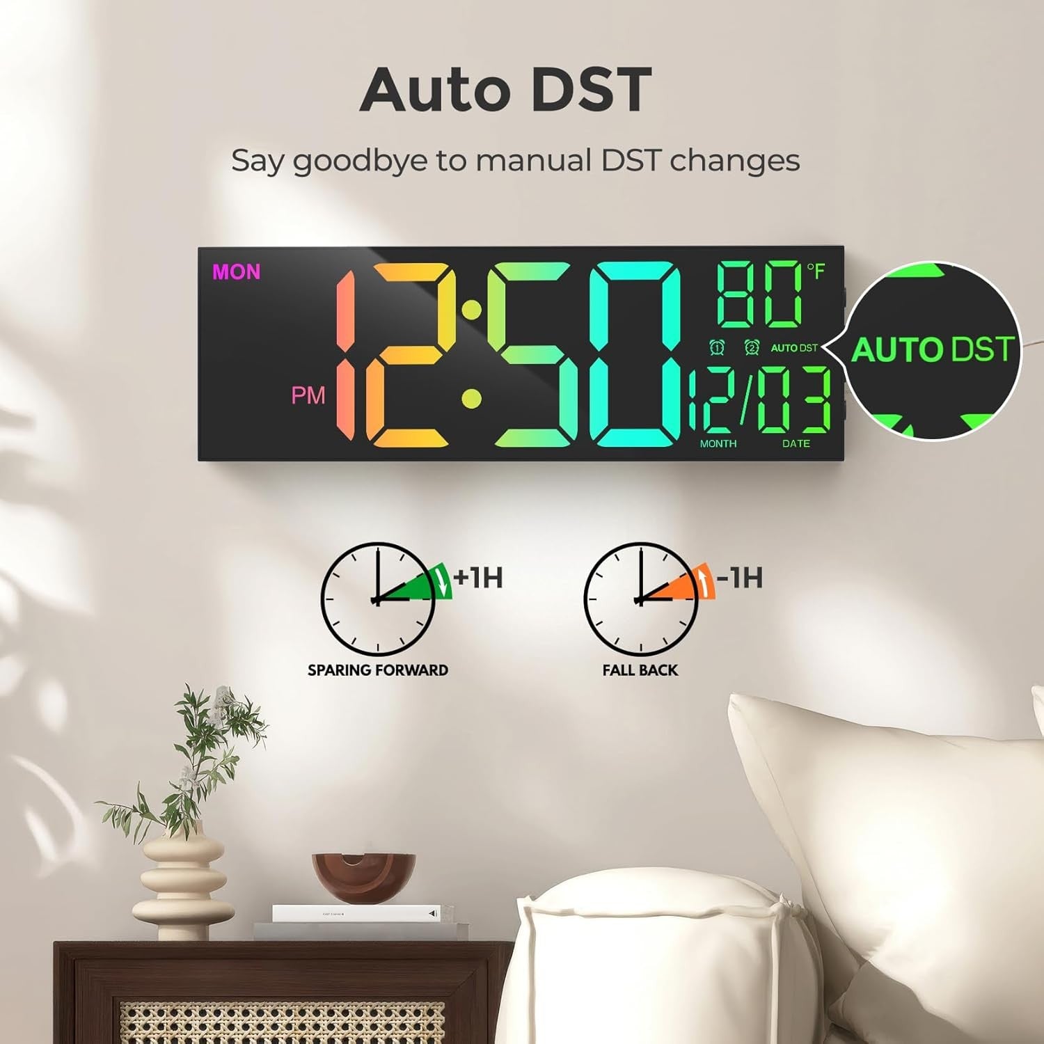 16” Large Digital Wall Clock LED Remote Control Dual Alarm Heavy Sleepers